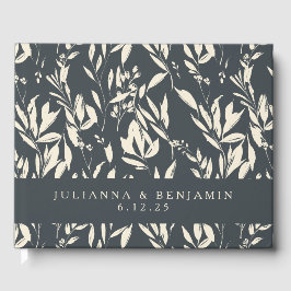Boho Black Hand Drawn Floral Wedding Custom Gastenboek