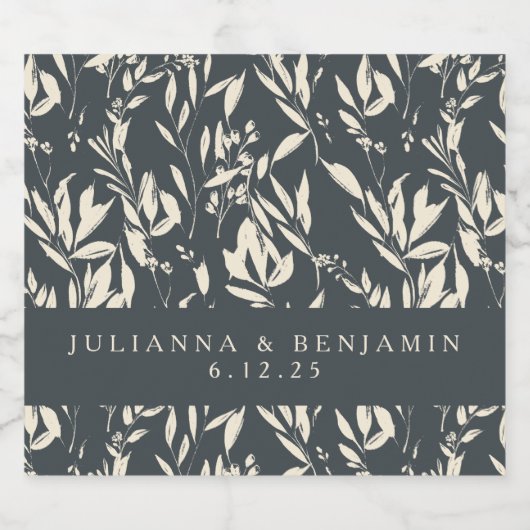 Boho Black Hand Drawn Floral Wedding Custom Likeurfles Etiket (Enkel label)