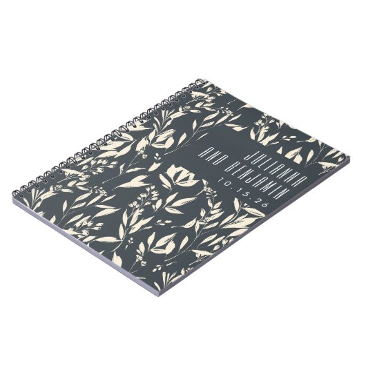 Boho Black Hand Drawn Floral Wedding Custom Notitieboek (Linkerzijde)