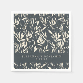 Boho Black Hand Drawn Floral Wedding Custom Servet
