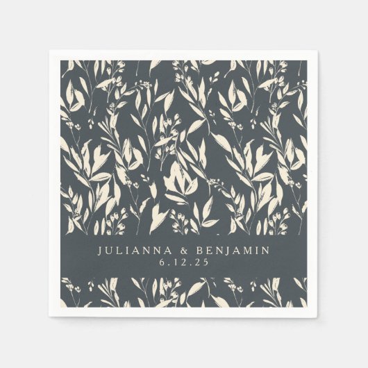 Boho Black Hand Drawn Floral Wedding Custom Servet (Voorkant)
