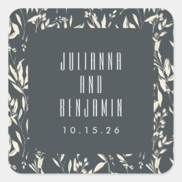 Boho Black Hand Drawn Floral Wedding Custom Vierkante Sticker