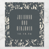 Boho Black Hand Drawn Floral Wedding Custom Wijn Etiket (Enkel label)