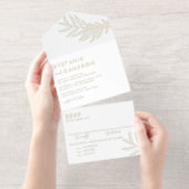 Boho Black Minimalist Foliage Wedding All In One Uitnodiging (Uittrekbaar)