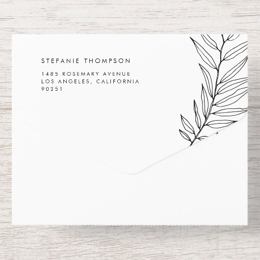 Boho Black Minimalist Foliage Wedding All In One Uitnodiging (Achterzijde)