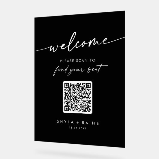 Boho Black QR Code Acryl Trouwstoel Grafiek Acryl Bord (Hoek)