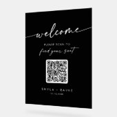 Boho Black QR Code Acryl Trouwstoel Grafiek Bord (Hoek)