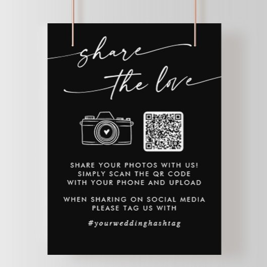 Boho Black Wedding Deel de liefde QR-code Poster