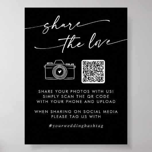 Boho Black Wedding Deel de liefde QR-code Poster (Voorkant)