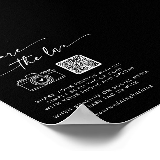Boho Black Wedding Deel de liefde QR-code Poster (Hoek)