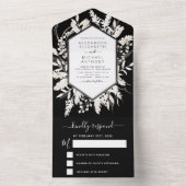 Boho Black White beige Botanical Weddenschap All In One Uitnodiging (Binnen)