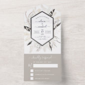 Boho Black White beige Botanical Weddenschap RSVP All In One Uitnodiging (Binnen)