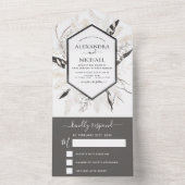 Boho Black White beige Botanical Weddenschap RSVP All In One Uitnodiging (Binnen)