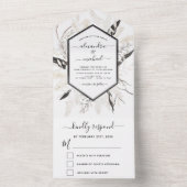 Boho Black White beige Botanical Weddenschap RSVP All In One Uitnodiging (Binnen)