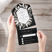Boho Black White Beige Botanical Wedding All In One Uitnodiging