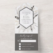 Boho Black White Beige Botanical Wedding All In One Uitnodiging (Binnen)