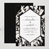 Boho Black White Beige Botanical Wedding Kaart (Voorkant / Achterkant)