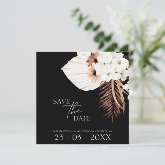 Boho Black White Brown Pampas Grass Wedding Save The Date (Staand voorkant)