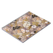 Boho Black White Gold Peach line Drawn Leaf Floral Notitieboek (Linkerzijde)