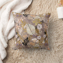 Boho Black White Gold Peach Line Drawn Leaf Flower