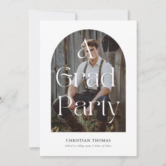 Boho Black & White Modern 2 foto Afstuderen Kaart (Voorkant)