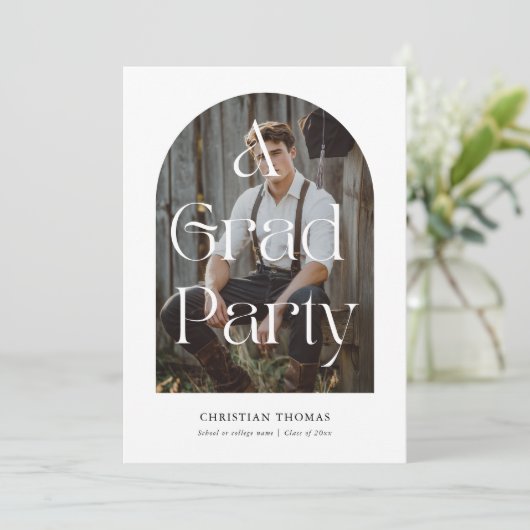 Boho Black & White Modern 2 foto Afstuderen Kaart (Staand voorkant)