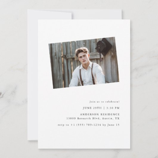 Boho Black & White Modern 2 foto Afstuderen Kaart (Achterkant)