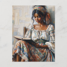 Boho Black Woman Reading Bohemian Briefkaart