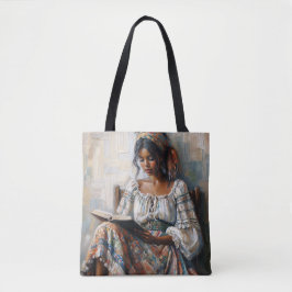 Boho Black Woman Reading Tote Bag