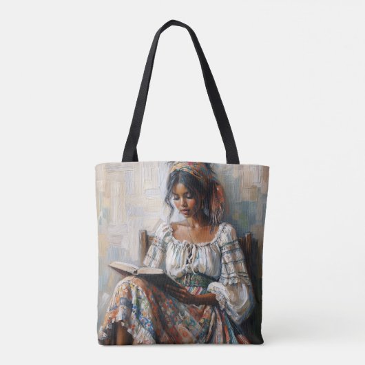 Boho Black Woman Reading Tote Bag (Achterkant)