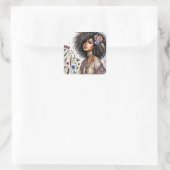 Boho Black Woman With Curly Hair Watercolor Vierkante Sticker (Tas)