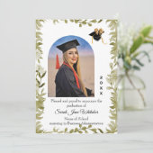Boho blad rand universitaire afstuderen aankondigi kaart (Staand voorkant)