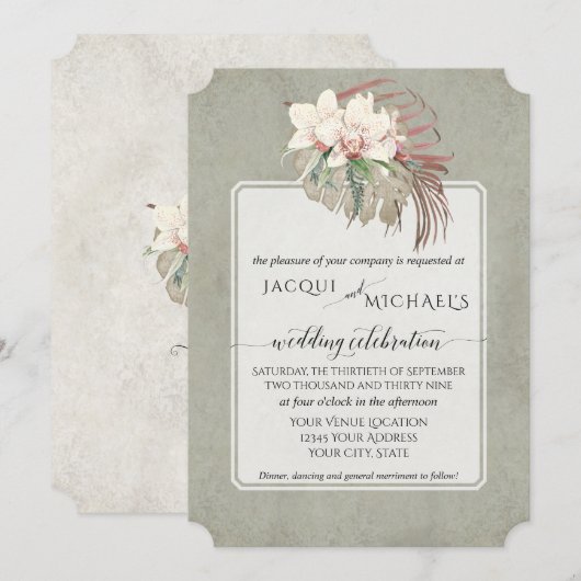 Boho blad sagegroene witte orchidee bloem jungle kaart (Voorkant / Achterkant)
