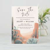 Boho blad woestijn cactussen succulent bruiloft save the date (Staand voorkant)
