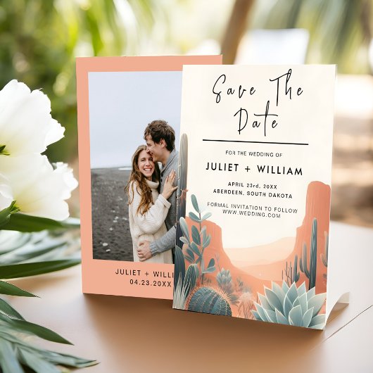 Boho blad woestijn cactussen succulent bruiloft save the date