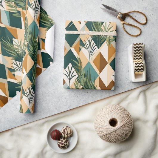 Boho-bladeren en geometrische vormen cadeaupapier (Crafts)