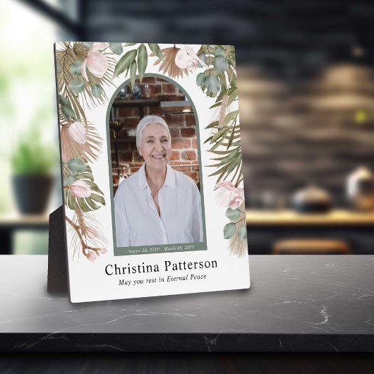Boho-bladeren In Loving Memory Foto-herdenking Fotoplaat