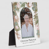 Boho-bladeren In Loving Memory-fotomemoriaal  Fotoplaat (Zijkant)