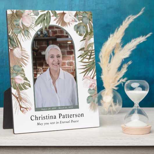 Boho-bladeren In Loving Memory-fotomemoriaal  Fotoplaat (Zijkant)