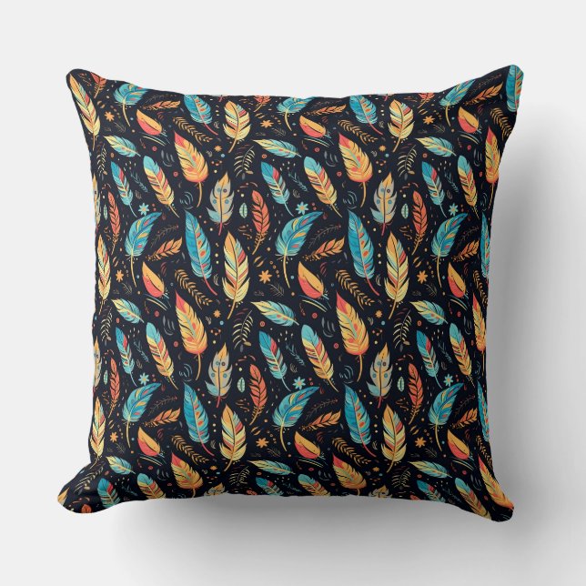 Boho bladeren rood sienna blauw kussen (Voorkant)