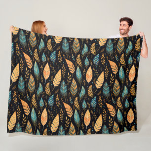 Boho bladeren turquoise fleece deken