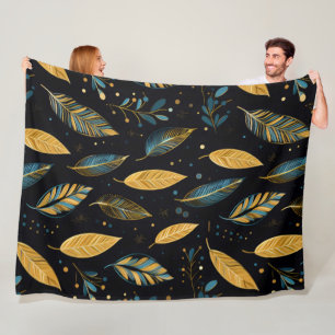 Boho bladeren turquoise sienna fleece deken