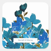 Boho Blau Waterverf Wilde Bloemen Monogram Vierkante Sticker (Voorkant)
