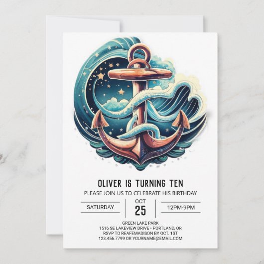 Boho Blauw Anker Verjaardag Kaart (Voorkant)