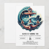 Boho Blauw Anker Verjaardag Kaart (Voorkant / Achterkant)