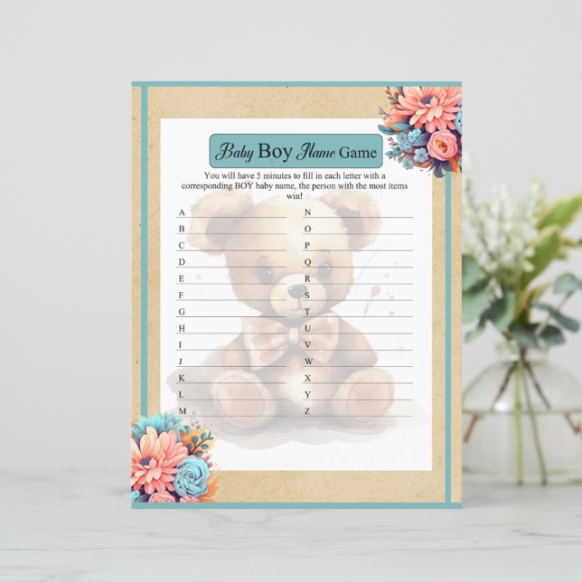 Boho blauw Beer baby jongen naam spel (Staand voorkant)