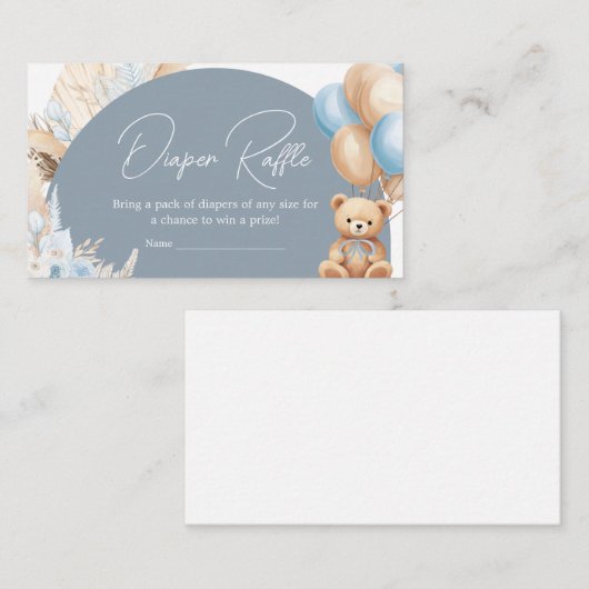 Boho Blauw Beer Balloon Baby shower Luier Raffle Informatiekaartje (Voorkant / Achterkant)
