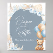 Boho Blauw Beer Balloon Baby shower Luier Raffle Poster (Voorkant)