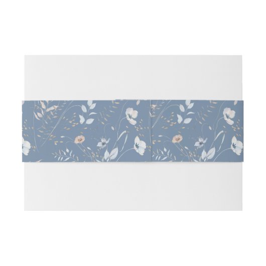 Boho Blauw Bloemen Belly Band Uitnodigingen Wikkel (Achterkant Voorbeeld)