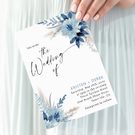 Boho Blauw Bloemen Groen Bruiloft Kaart